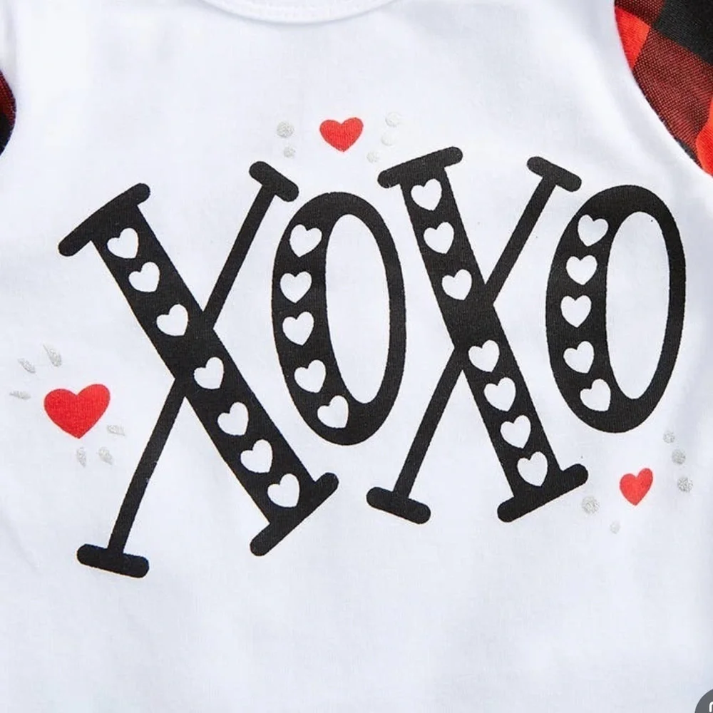 Unisex XOXO Heart Red and Black Buffalo Plaid Long Sleeve Onesie NWOT